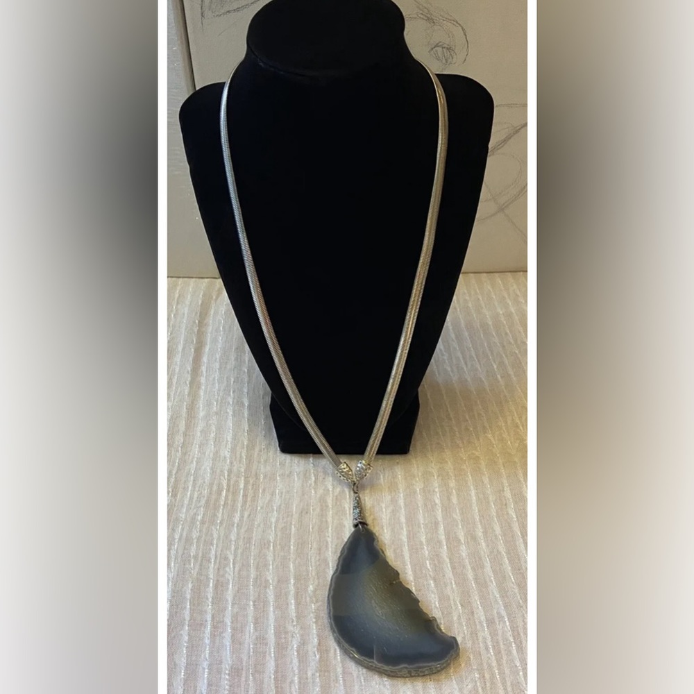 Treska Collection Blue/Grey Natural Stone Necklace